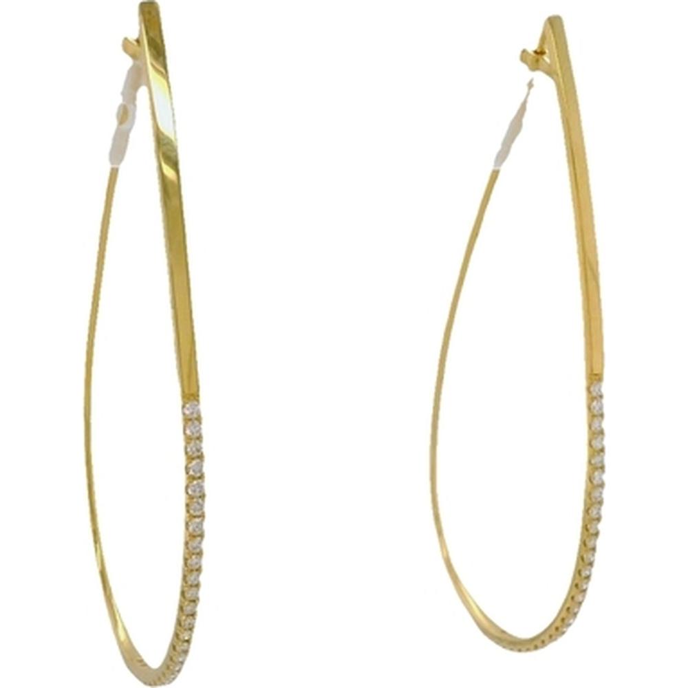 18K Yellow Gold Elongated Hoop Earrings with Round Diamonds by Afarin