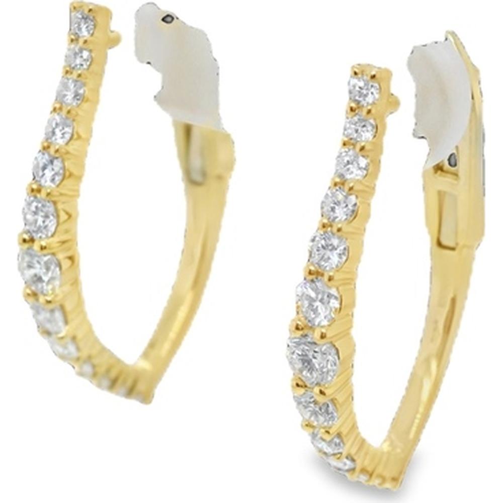 18K Yellow Gold Elongated Huggie Earrings with Front-Facing Round Diamonds by Afarin