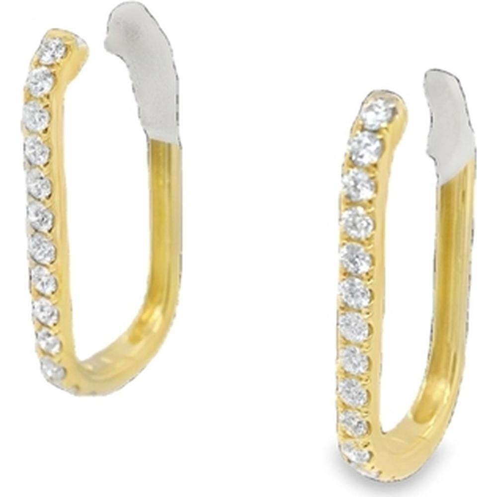 18K Yellow Gold Elongated Huggie Earrings with Round Diamonds by Afarin
