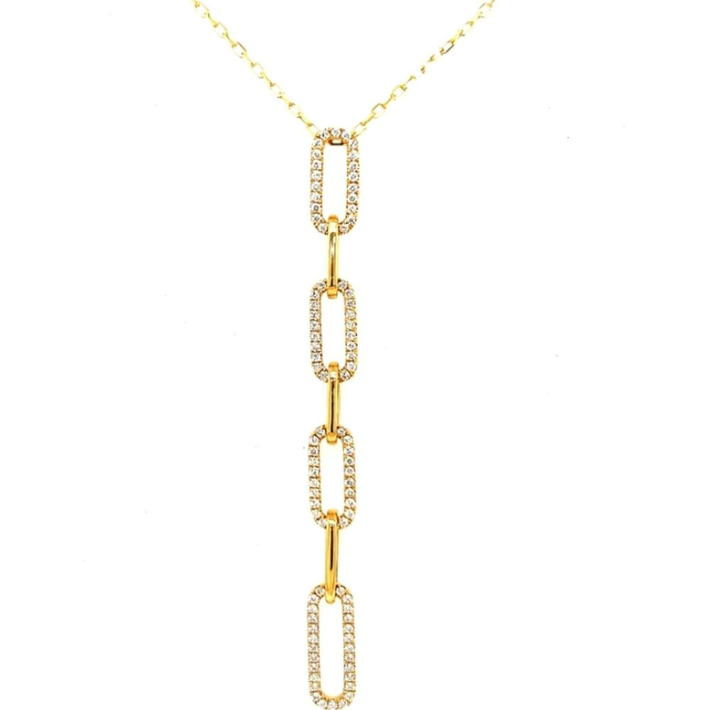 18K Yellow Gold Elongated Link Diamond Pendant Necklace by Afarin