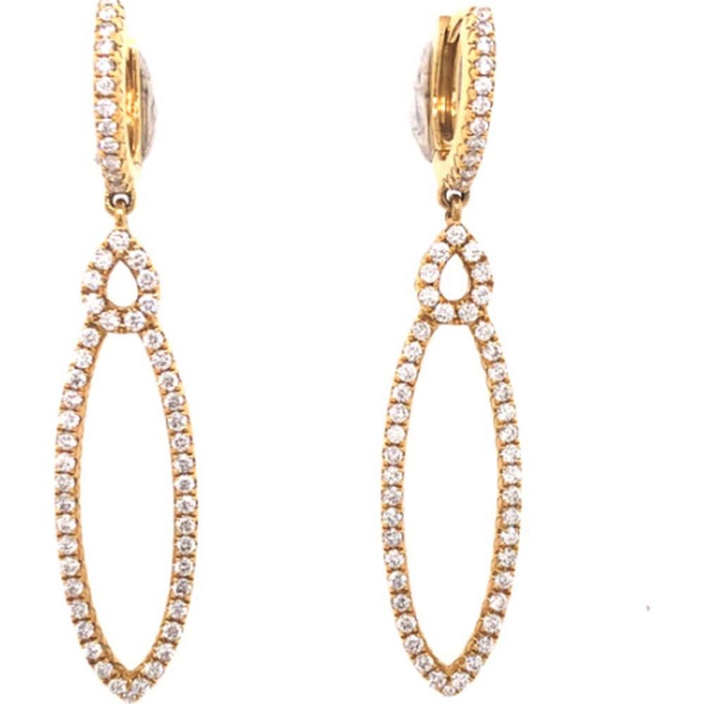 18K Yellow Gold Elongated Open Drop Earrings with Round Diamonds by Afarin