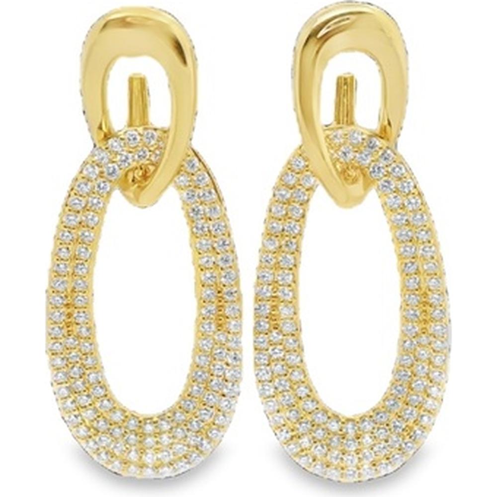 18K Yellow Gold Elongated Open Oval Drop Earrings with Diamond-Set Frames by Afarin