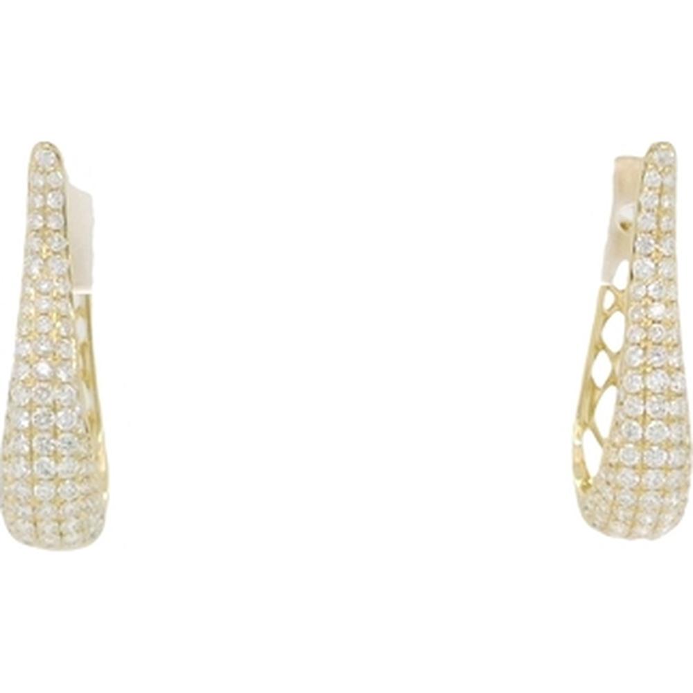 18K Yellow Gold Elongated Teardrop Huggie Earrings with Round Diamonds by Afarin