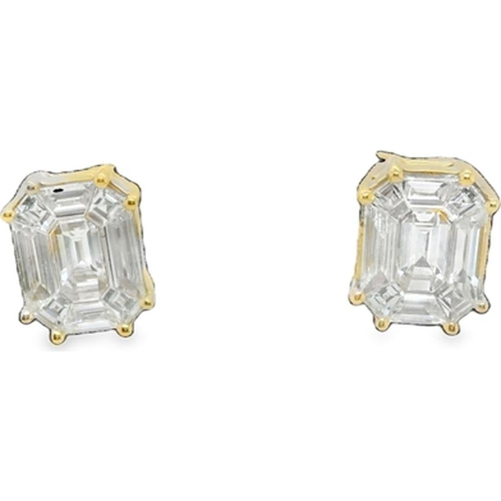 18K Yellow Gold Emerald Cut Diamond Stud Earrings by Afarin