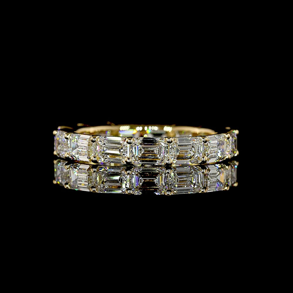 18K Yellow Gold Emerald Cut Lab Diamond Eternity Band with East-West Prong Setting - 3.58 Carats Total Diamond Weight - Covaloro Fine Jewelry