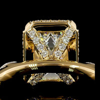 18K Yellow Gold Emerald Cut Lab Diamond Solitaire Ring with Marquise and Round Halo Accents - 3.63 Carat Total Diamond Weight - Covaloro Fine Jewelry