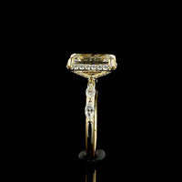 18K Yellow Gold Emerald Cut Lab Diamond Solitaire Ring with Marquise and Round Halo Accents - 3.63 Carat Total Diamond Weight - Covaloro Fine Jewelry
