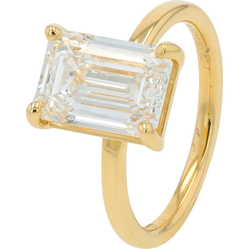 18K Yellow Gold Emerald Cut Lab Grown Diamond Solitaire Engagement Ring - 3.82 Carat Total Diamond Weight