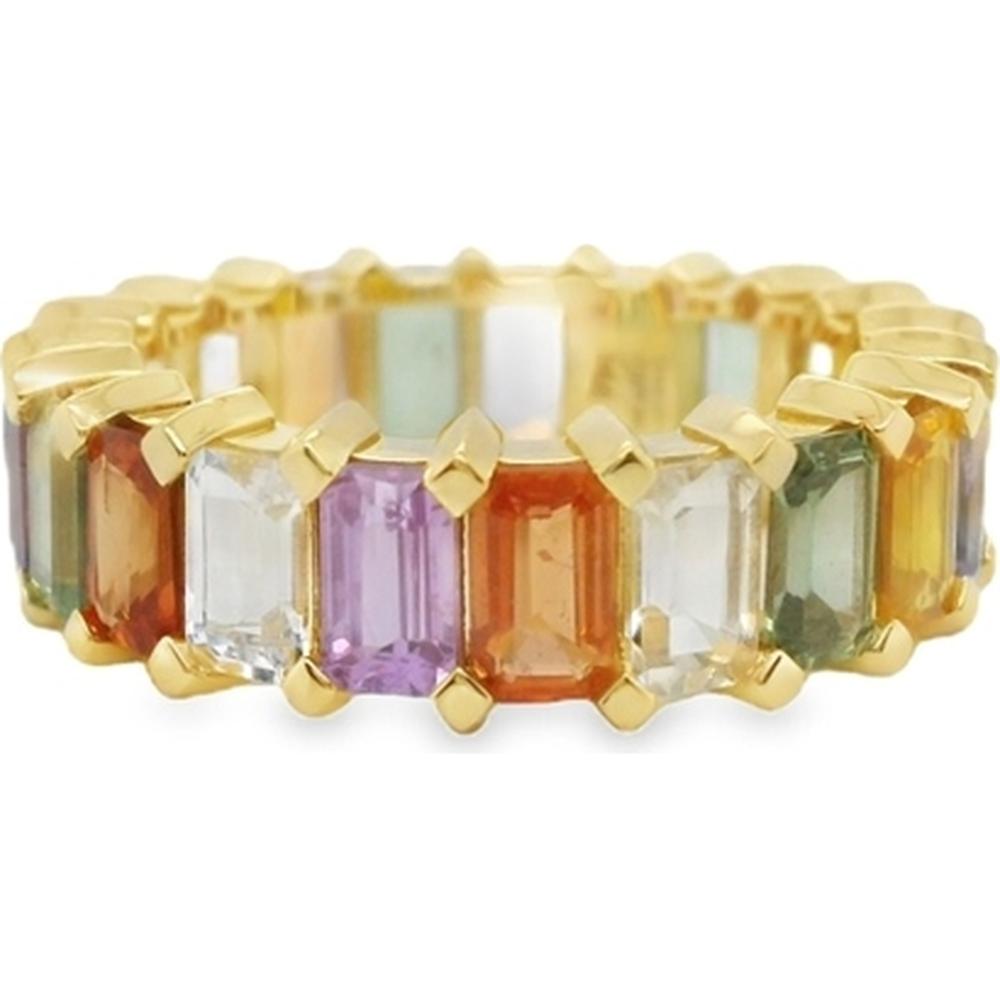 18K Yellow Gold Emerald-Cut Multi Sapphire Eternity Band Ring by Afarin