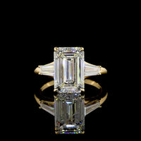 18K Yellow Gold Emerald Cut Three Stone Ring with Tapered Baguette Lab Diamonds - 4.77 Carats Total Diamond Weight - Covaloro Fine Jewelry