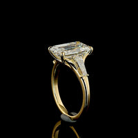 18K Yellow Gold Emerald Cut Three Stone Ring with Tapered Baguette Lab Diamonds - 4.77 Carats Total Diamond Weight - Covaloro Fine Jewelry