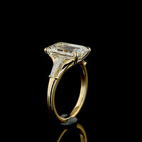 18K Yellow Gold Emerald Cut Three Stone Ring with Tapered Baguette Lab Diamonds - 4.77 Carats Total Diamond Weight - Covaloro Fine Jewelry