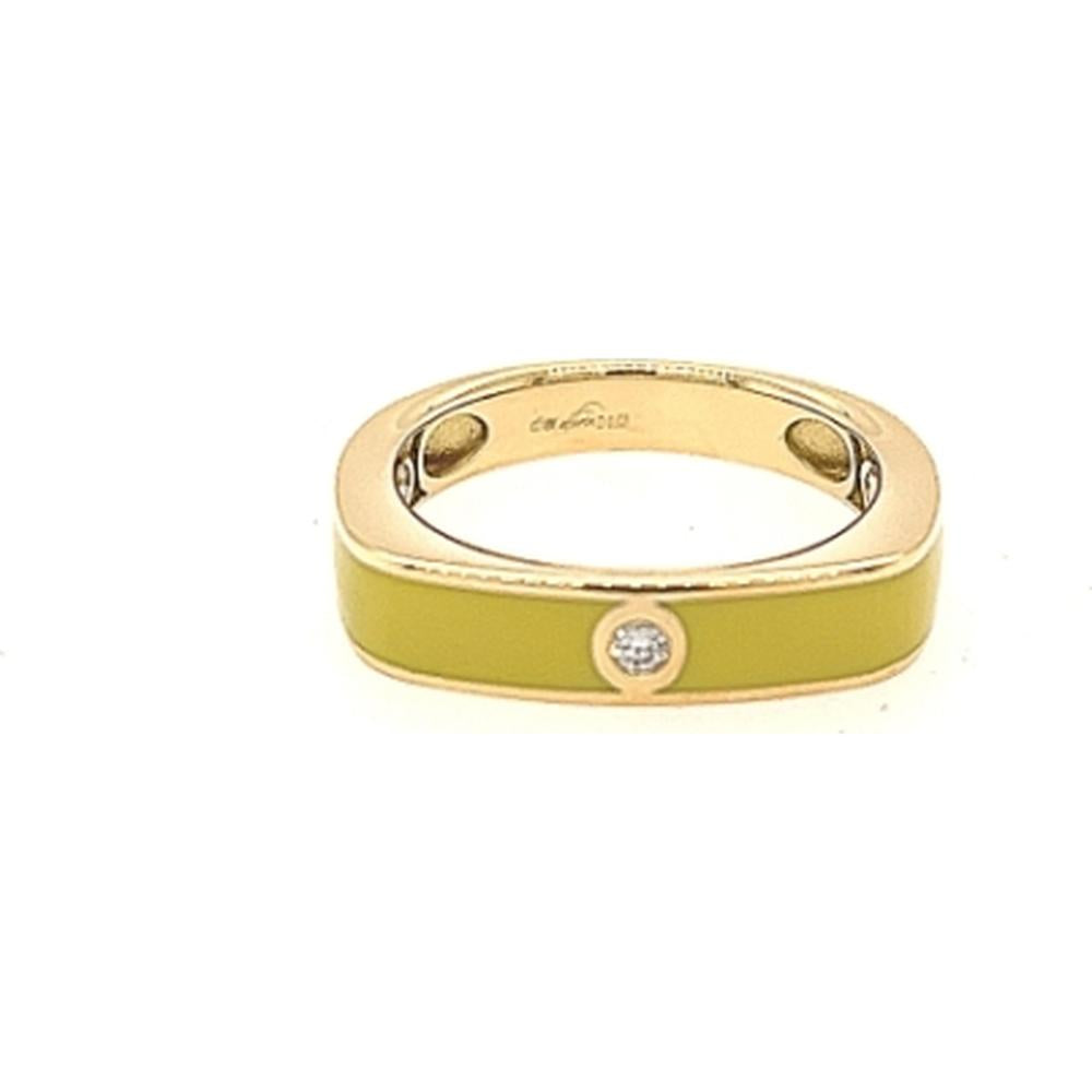18K Yellow Gold Enamel Band Ring with Center Round Diamond by Afarin