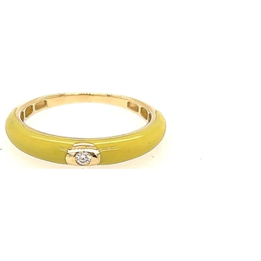 18K Yellow Gold Enamel Band Ring with Round Diamond Accent by Afarin