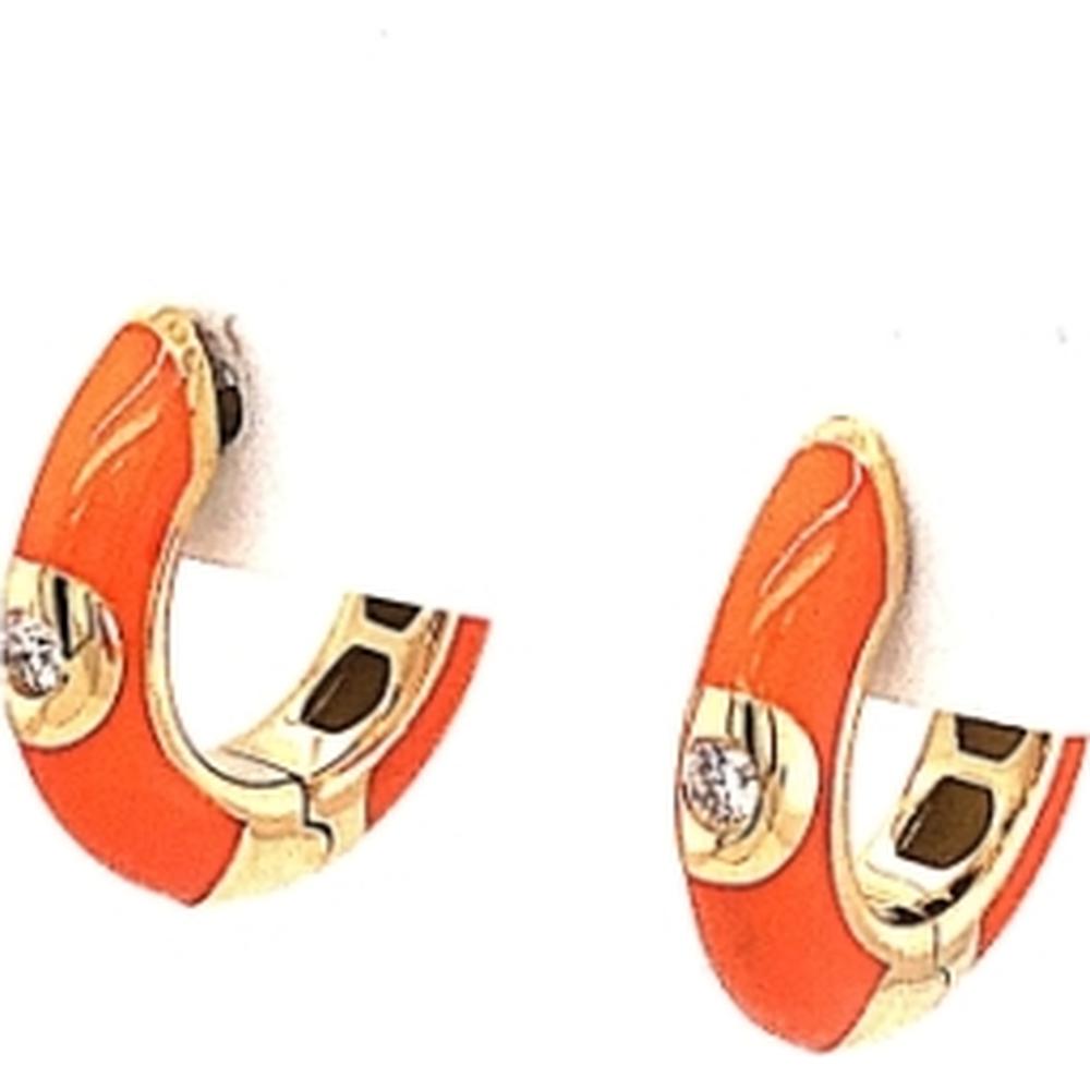 18K Yellow Gold Enamel Huggie Earrings with Round Diamond Accents by Afarin