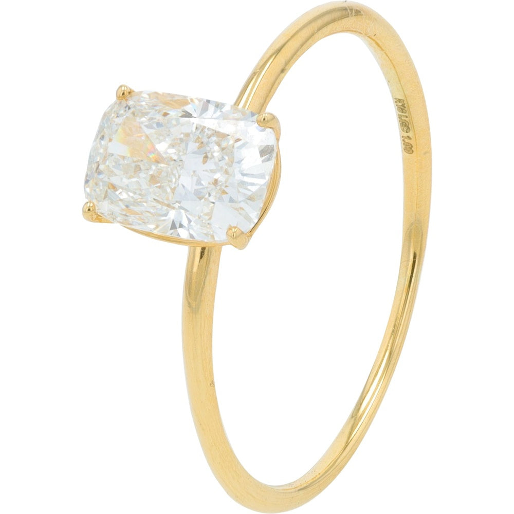 18K Yellow Gold Engagement Ring with 1.00 Carat Lab Grown Elongated Cushion Cut Diamond - Four Prong Setting