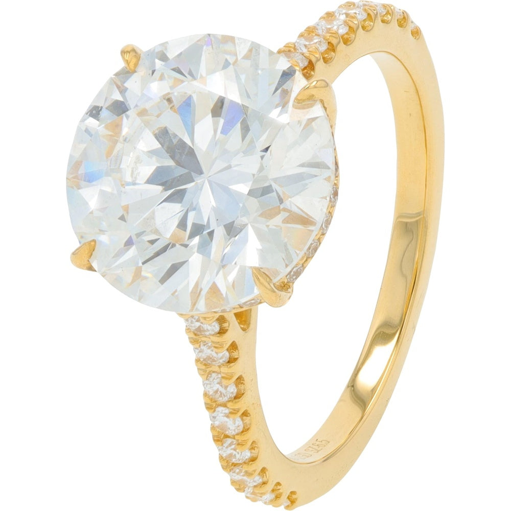 18K Yellow Gold Engagement Ring with 4.50 Carat Round Lab Grown Diamond Center and Pavé Band - 4.85 Carat Total Diamond Weight