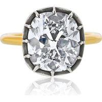 18K Yellow Gold Engagement Ring with 5.03 Carats Cushion Cut Diamond (F/VS1 GIA) in Georgian-Style Silver Bezel Setting