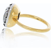 18K Yellow Gold Engagement Ring with 5.03 Carats Cushion Cut Diamond (F/VS1 GIA) in Georgian-Style Silver Bezel Setting