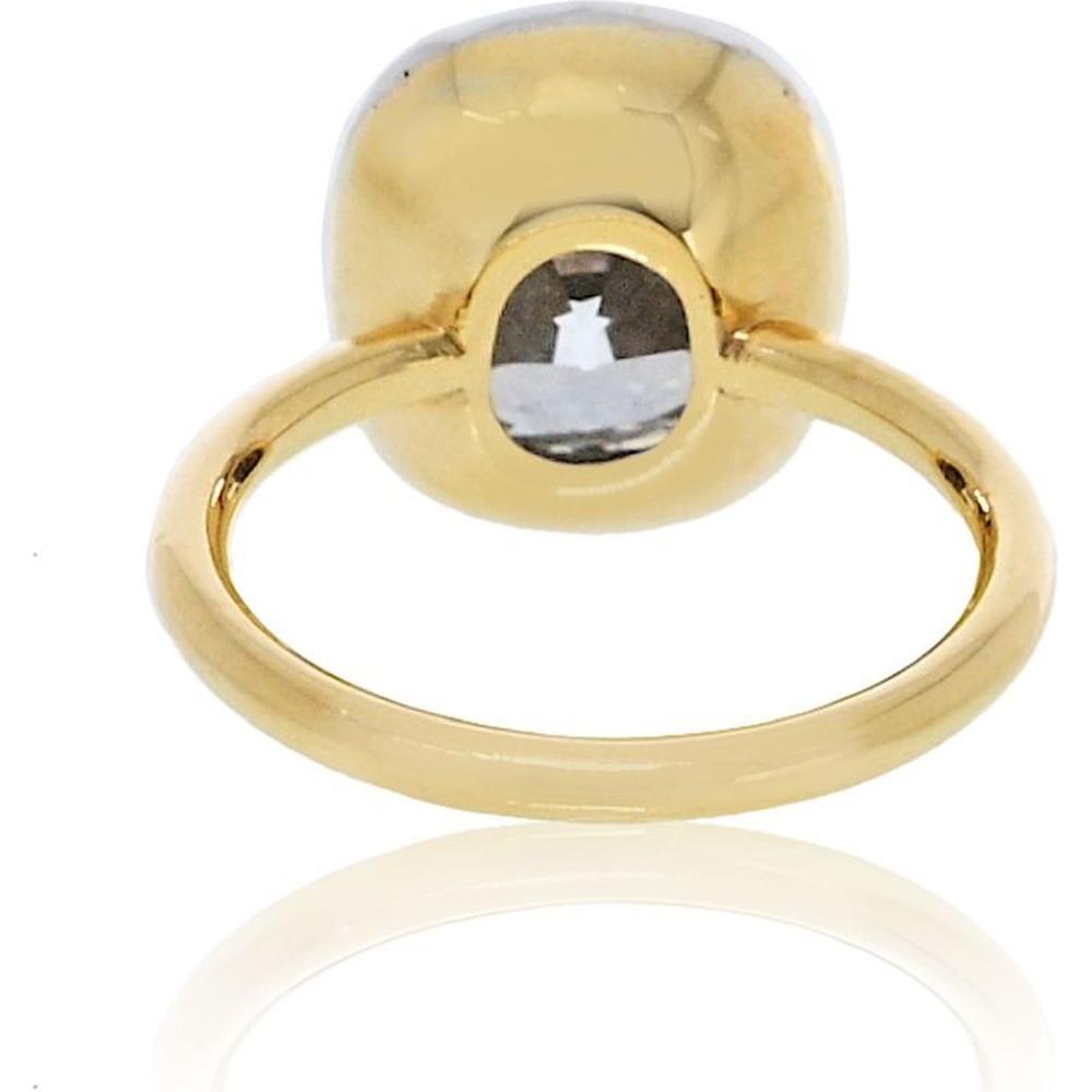 18K Yellow Gold Engagement Ring with 5.03 Carats Cushion Cut Diamond (F/VS1 GIA) in Georgian-Style Silver Bezel Setting