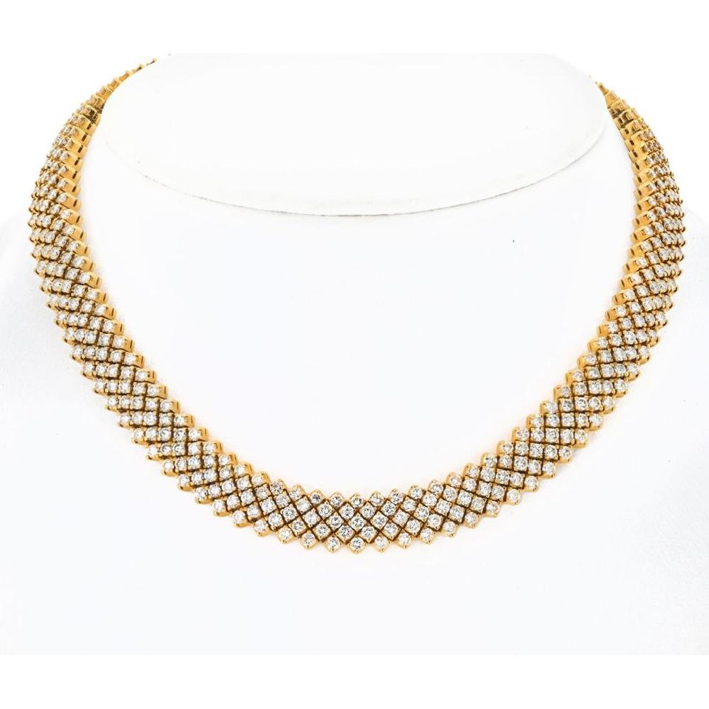 18K Yellow Gold Estate Diamond Carpet Multi-Row Necklace - 29.00 Carats Total Diamond Weight