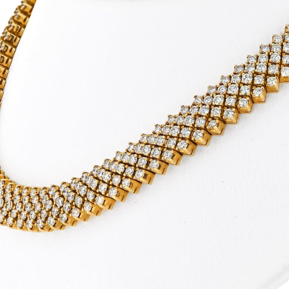 18K Yellow Gold Estate Diamond Carpet Multi-Row Necklace - 29.00 Carats Total Diamond Weight
