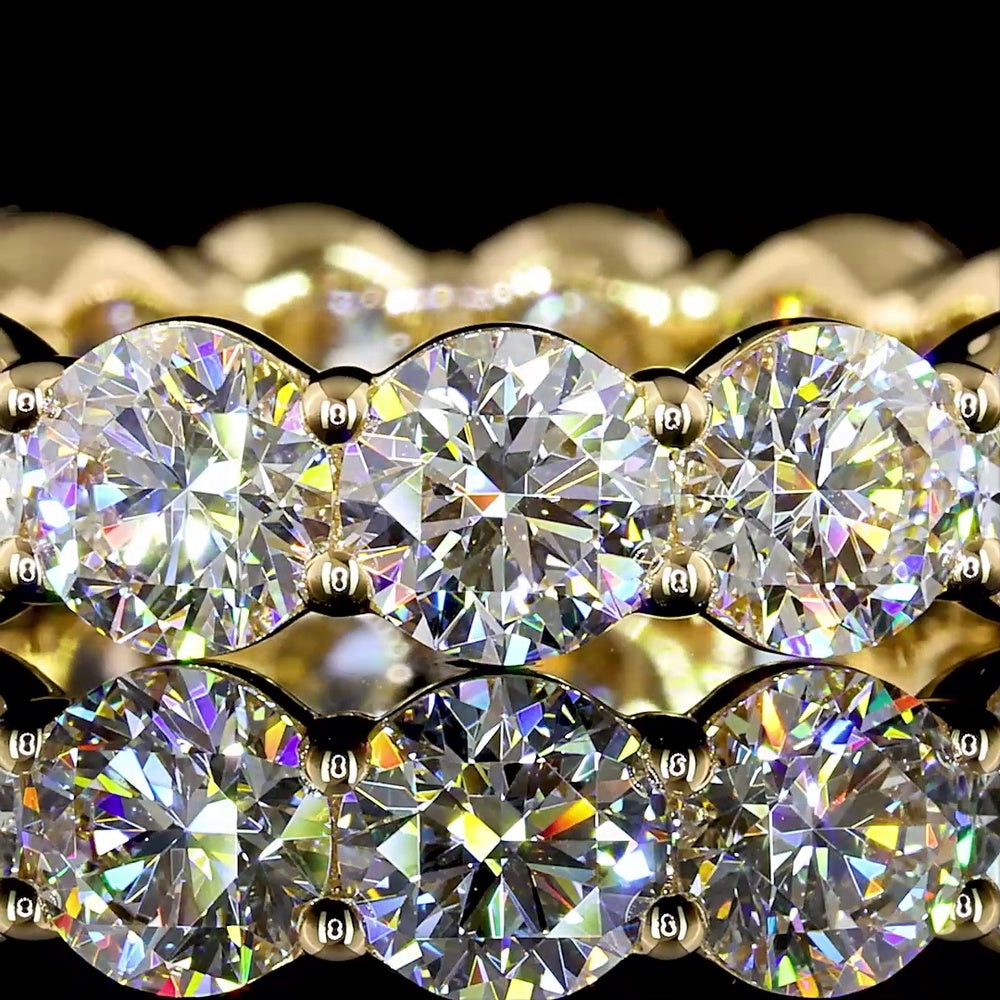 18K Yellow Gold Eternity Band with 15 Prong-Set Round Lab Diamonds - 4.17 Carat Total Weight, E-F Color VS1 Clarity - Covaloro Fine Jewelry