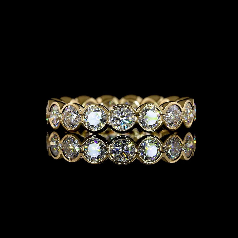 18K Yellow Gold Eternity Band with 17 Round Brilliant Lab Diamonds in Half Bezel Setting - 2.51 Carats Total Weight - Covaloro Fine Jewelry