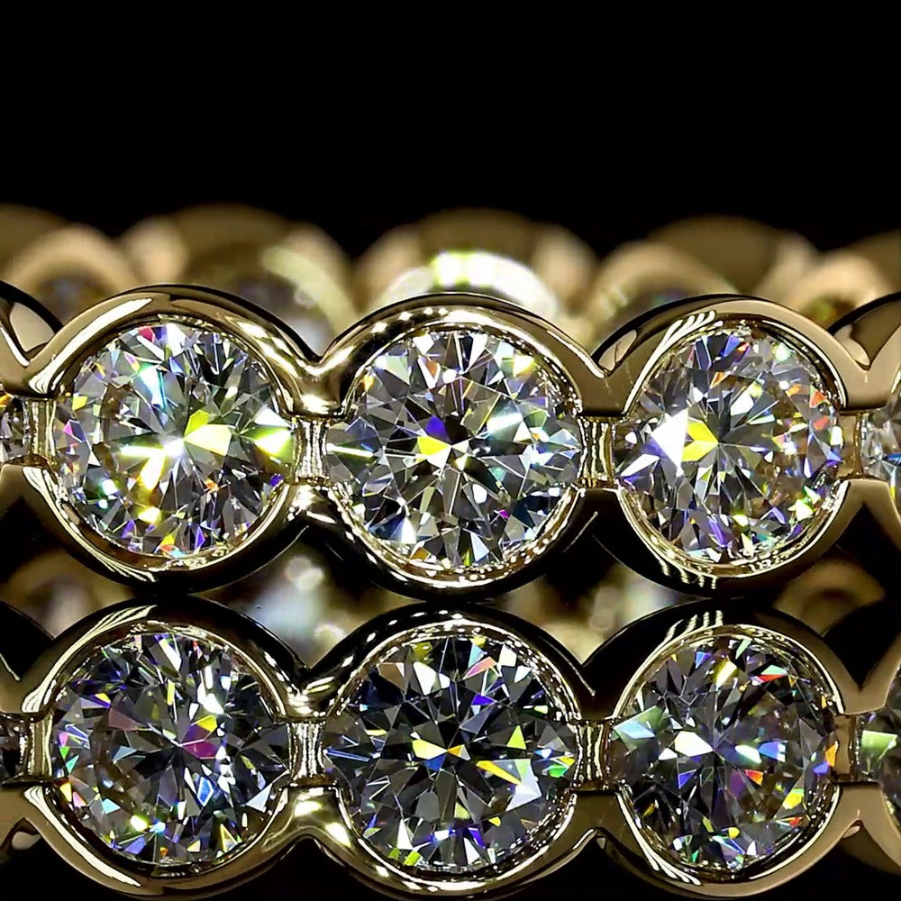 18K Yellow Gold Eternity Band with 17 Round Brilliant Lab Diamonds in Half Bezel Setting - 2.51 Carats Total Weight - Covaloro Fine Jewelry