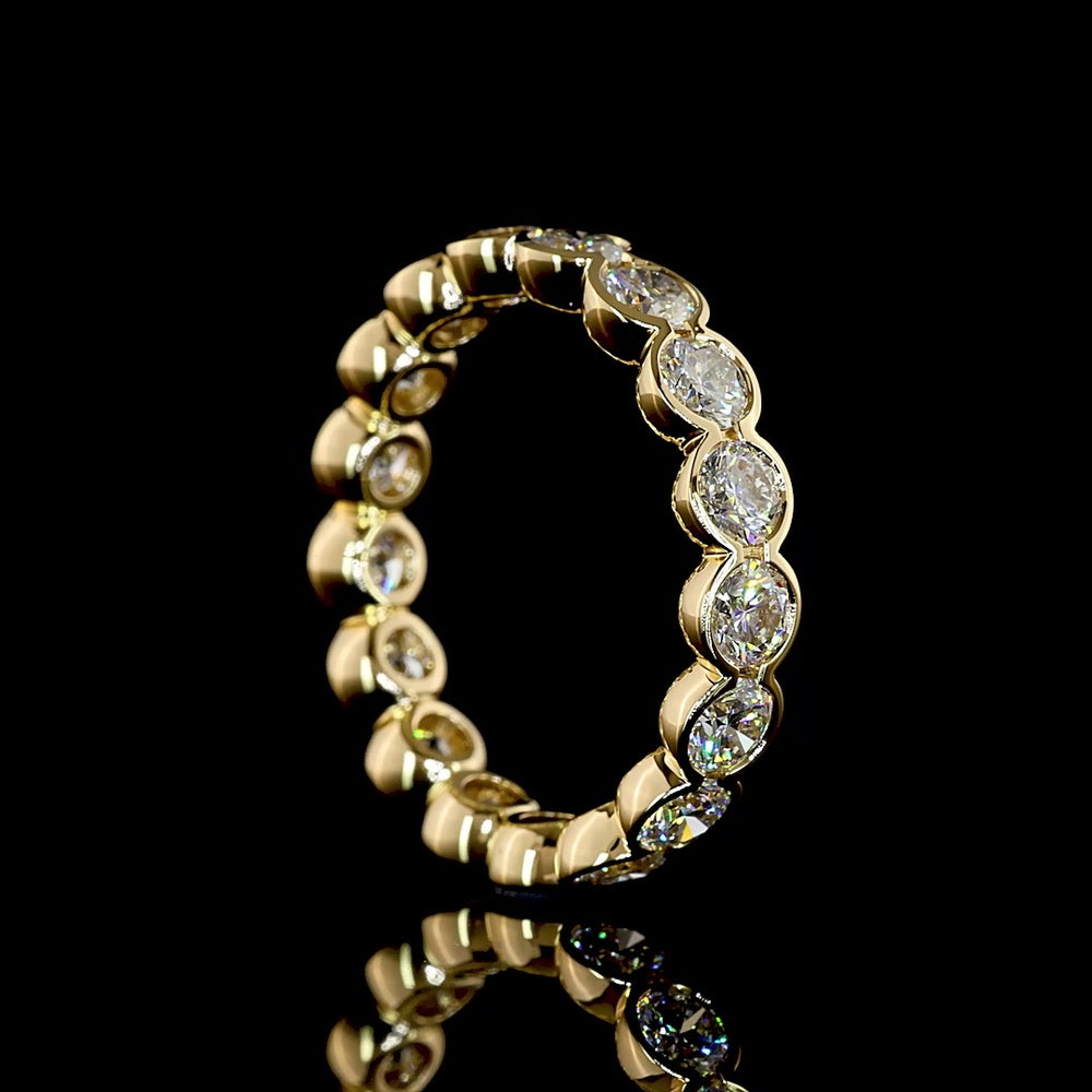 18K Yellow Gold Eternity Band with 17 Round Brilliant Lab Diamonds in Half Bezel Setting - 2.51 Carats Total Weight - Covaloro Fine Jewelry