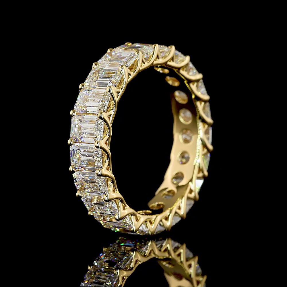 18K Yellow Gold Eternity Band with 21 Emerald Cut Lab Diamonds - 5.33 Carats Total Diamond Weight, E-F Color, VS1 Clarity - Covaloro Fine Jewelry