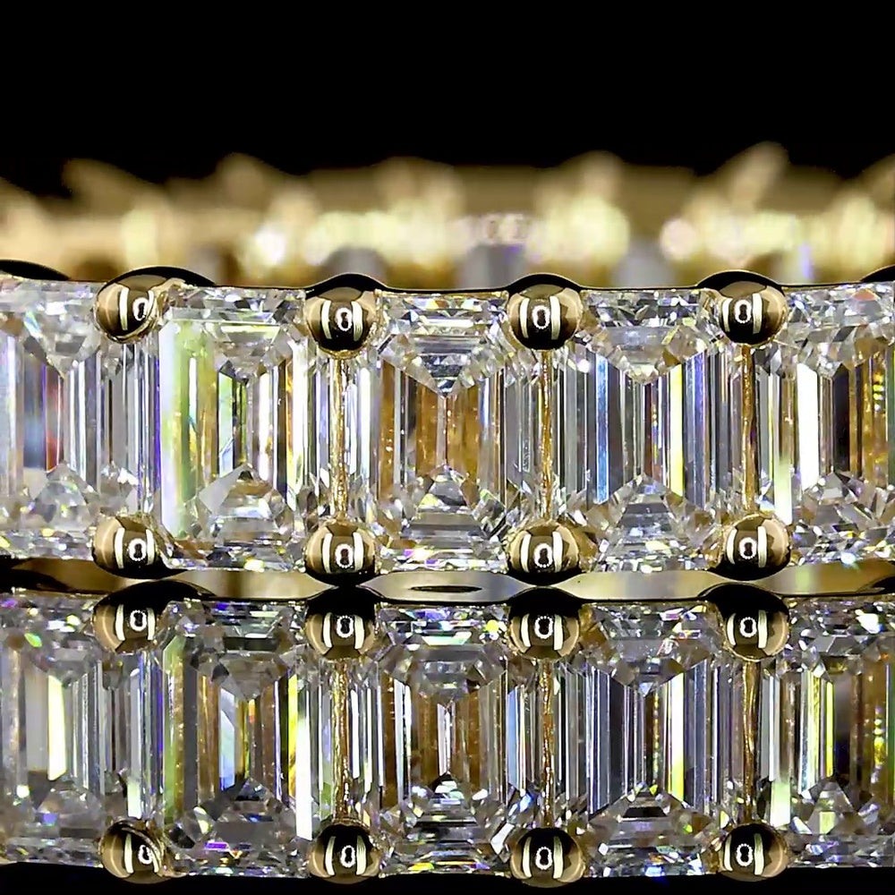18K Yellow Gold Eternity Band with 27 Prong Set Emerald Cut Lab Diamonds - 2.85 Carats Total Diamond Weight - Covaloro Fine Jewelry