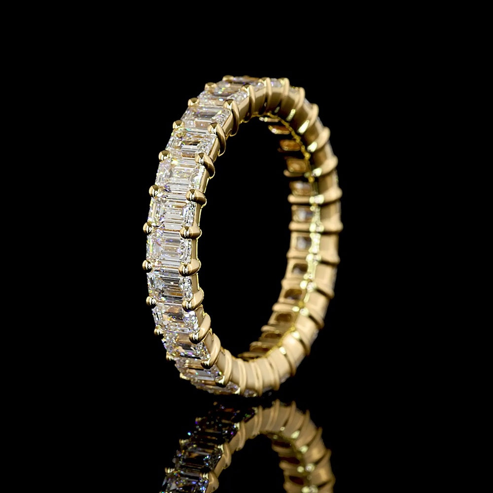 18K Yellow Gold Eternity Band with 27 Prong Set Emerald Cut Lab Diamonds - 2.85 Carats Total Diamond Weight - Covaloro Fine Jewelry