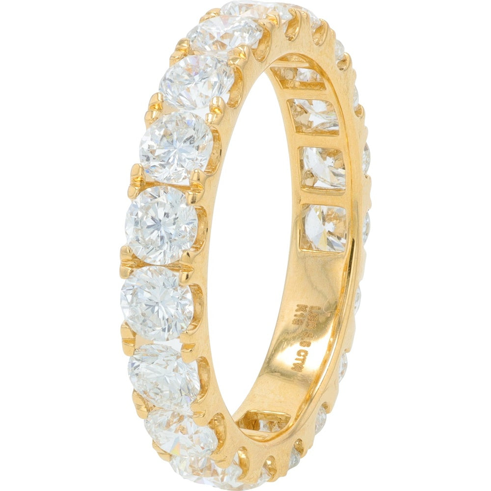 18K Yellow Gold Eternity Band with 3 Carat Total Weight Lab Grown Round Brilliant Cut Diamonds in Shared Prong Setting