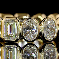 18K Yellow Gold Eternity Band with Alternating Bezel-Set Emerald Cut and Oval Cut Lab Diamonds - 3.00 Carats Total Diamond Weight - Covaloro Fine Jewelry