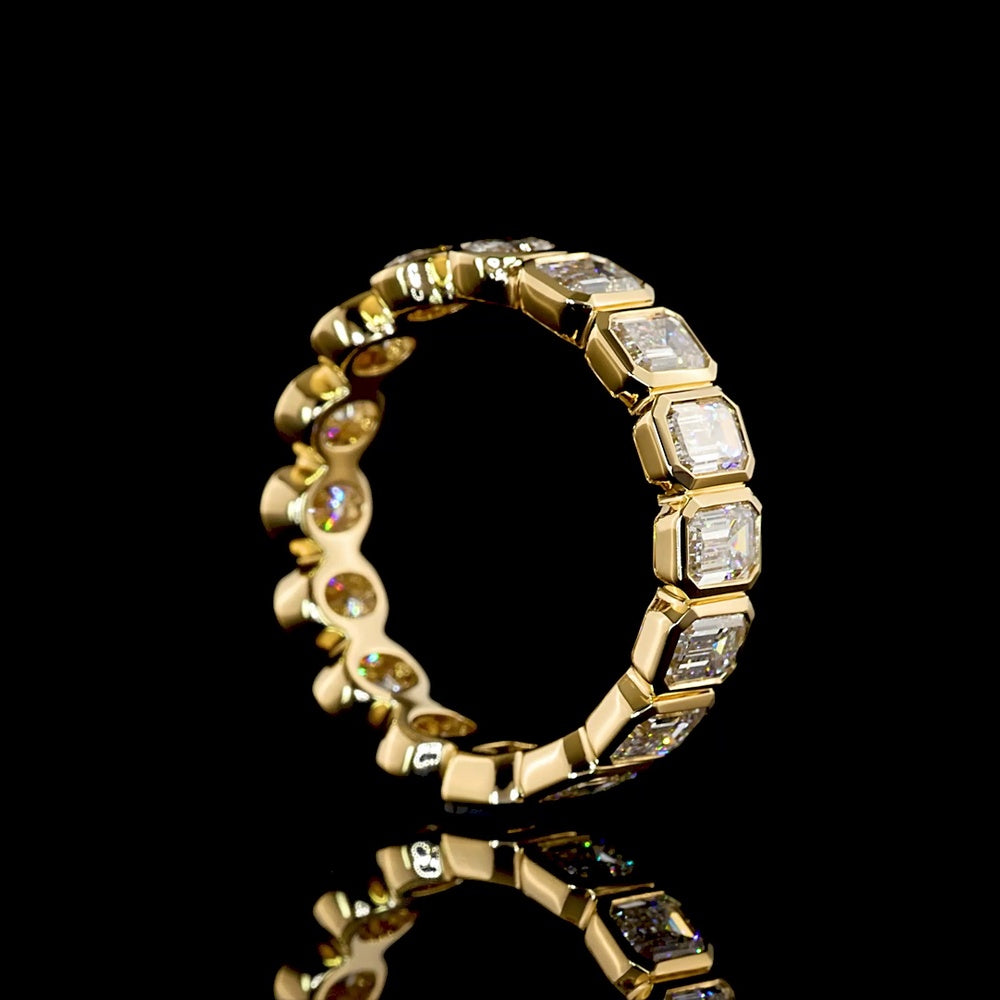 18K Yellow Gold Eternity Band with Alternating Bezel-Set Emerald Cut and Oval Cut Lab Diamonds - 3.00 Carats Total Diamond Weight - Covaloro Fine Jewelry