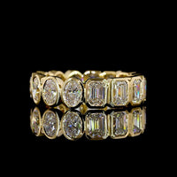 18K Yellow Gold Eternity Band with Alternating Bezel-Set Emerald Cut and Oval Cut Lab Diamonds - 3.66 Total Carat Weight - Covaloro Fine Jewelry