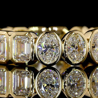 18K Yellow Gold Eternity Band with Alternating Bezel-Set Emerald Cut and Oval Cut Lab Diamonds - 3.66 Total Carat Weight - Covaloro Fine Jewelry