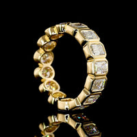 18K Yellow Gold Eternity Band with Alternating Bezel-Set Emerald Cut and Oval Cut Lab Diamonds - 3.66 Total Carat Weight - Covaloro Fine Jewelry