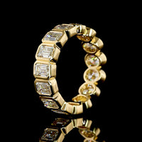 18K Yellow Gold Eternity Band with Alternating Bezel-Set Emerald Cut and Oval Cut Lab Diamonds - 3.66 Total Carat Weight - Covaloro Fine Jewelry