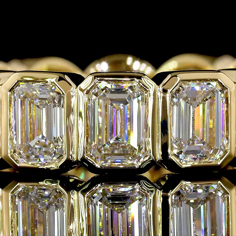 18K Yellow Gold Eternity Band with Alternating Bezel-Set Emerald Cut and Round Brilliant Lab Diamonds - 4.15 Carats Total Diamond Weight - Covaloro Fine Jewelry