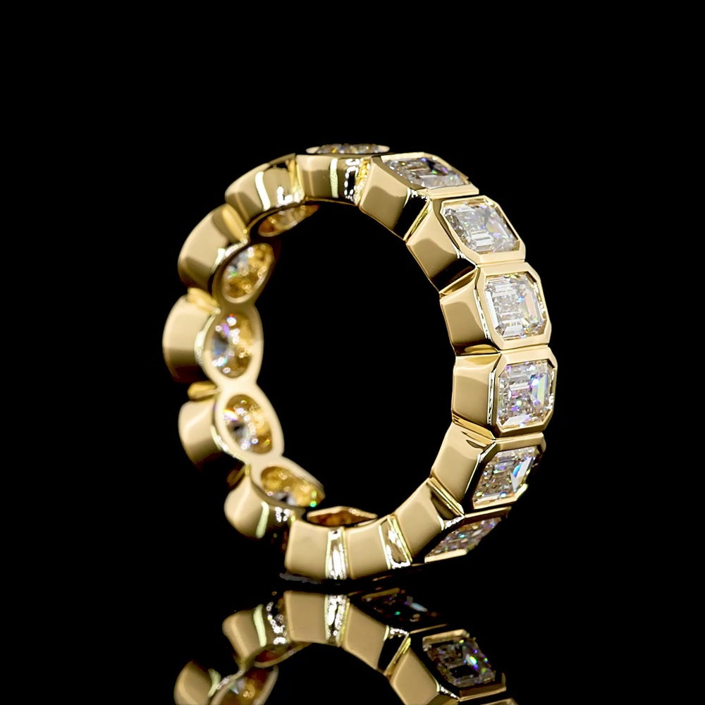 18K Yellow Gold Eternity Band with Alternating Bezel-Set Emerald Cut and Round Brilliant Lab Diamonds - 4.15 Carats Total Diamond Weight - Covaloro Fine Jewelry