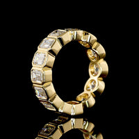 18K Yellow Gold Eternity Band with Alternating Bezel-Set Emerald Cut and Round Brilliant Lab Diamonds - 4.15 Carats Total Diamond Weight - Covaloro Fine Jewelry