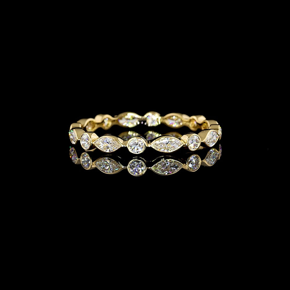 18K Yellow Gold Eternity Band with Alternating Bezel Set Marquise and Round Lab Diamonds - 0.70 Carat Total Weight - Covaloro Fine Jewelry