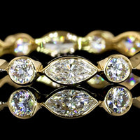 18K Yellow Gold Eternity Band with Alternating Bezel Set Marquise and Round Lab Diamonds - 0.70 Carat Total Weight - Covaloro Fine Jewelry