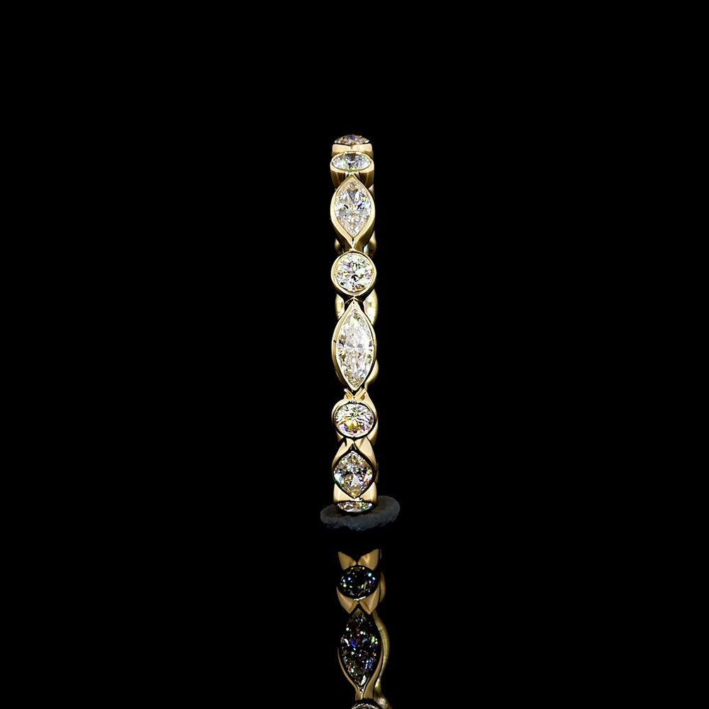 18K Yellow Gold Eternity Band with Alternating Bezel Set Marquise and Round Lab Diamonds - 0.70 Carat Total Weight - Covaloro Fine Jewelry
