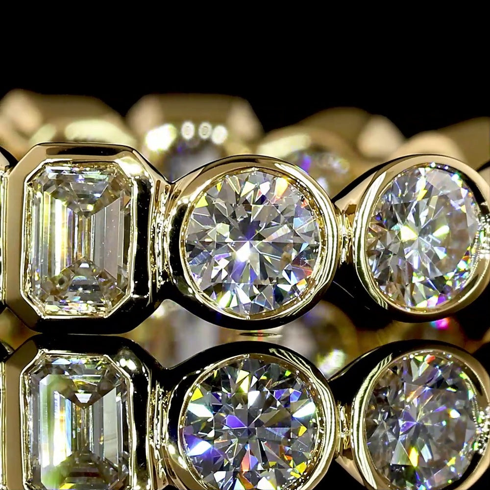 18K Yellow Gold Eternity Band with Bezel Set Brilliant and Emerald Cut Lab Diamonds - 2.55 Carats Total Diamond Weight - Covaloro Fine Jewelry