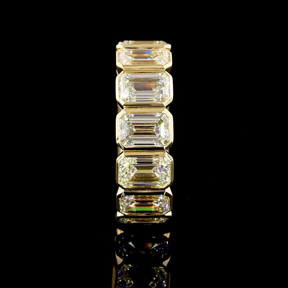 18K Yellow Gold Eternity Band with Bezel Set Emerald Cut Lab Diamonds - 8.12 Carat Total Diamond Weight, E-F Color VS1 Clarity - Covaloro Fine Jewelry