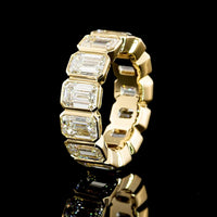 18K Yellow Gold Eternity Band with Bezel Set Emerald Cut Lab Diamonds - 8.12 Carat Total Diamond Weight, E-F Color VS1 Clarity - Covaloro Fine Jewelry