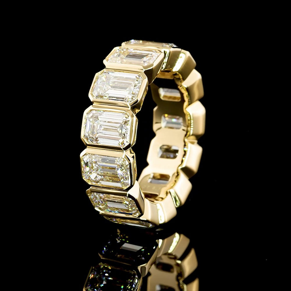 18K Yellow Gold Eternity Band with Bezel Set Emerald Cut Lab Diamonds - 8.12 Carat Total Diamond Weight, E-F Color VS1 Clarity - Covaloro Fine Jewelry
